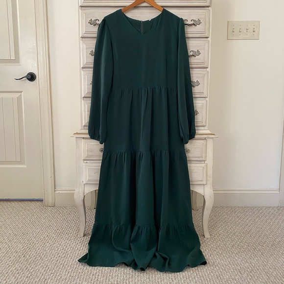 14817 Emerald Green Tiered Shimmer Dress